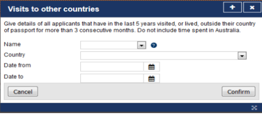 オーストラリアワーキングホリデー申請画面（過去5年間に3ヵ月以上滞在した国）